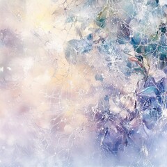 Fototapeta premium Enchanting Watercolor of Frozen Floral Delicate Branches and Abstract Web Pattern