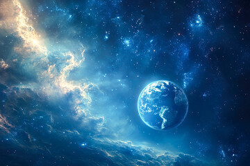 Earth in Glowing Blue Galaxy