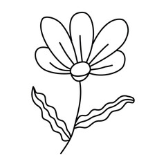 Simple flower in doodle style, linear, isolated on white background