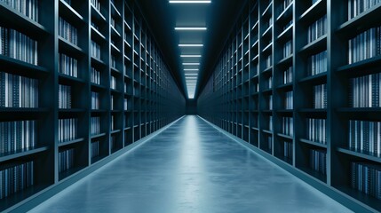 Fototapeta premium A futuristic library with floating digital books symbolizing the evolution of knowledge and creative exploration. The holographic elements are ultra-sharp and realistic.