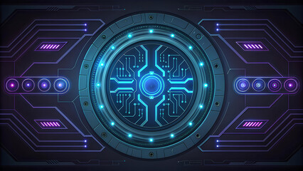 Obraz premium hitech background stunning hitech background featuring futuristic circular design with glowing blue and purple elements, perfect for tech themes