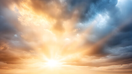 Obraz premium The sky is ablaze with a mix of soft golden light and dark swirling clouds, evoking power and beauty. Great for motivational quotes, atmospheric designs, and dramatic visuals. Selective focus