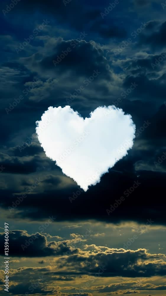 Aufkleber a heart is drawn in the sky with clouds. the heart is white and the clouds are blue