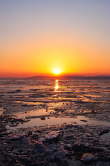 Fototapeta premium summer, romantic, dramatic, coastline, weather, season, amazing landscape, beautiful landscape, view, sky, sun, sunrise, seascape, sea cloudy, sunset glow, tourism, japan, peaceful, japanese sea, land