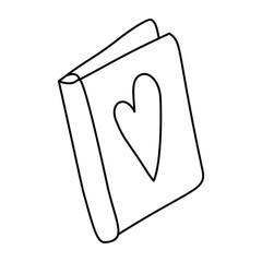 Doodle book with heart.Isolated on white background