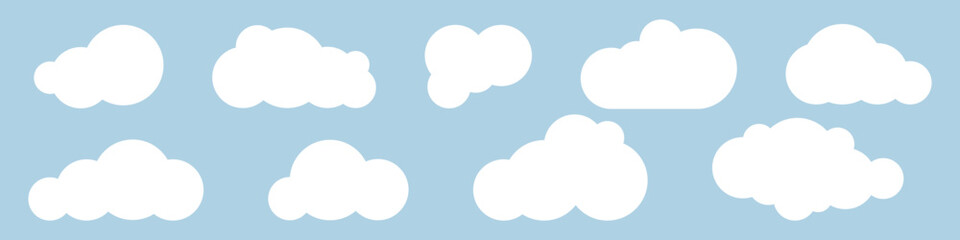 Obraz premium Cloud. White Clouds. Clouds vector icon. Weather climate symbol. Clouds white collection. White Cloud on blue background