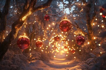 Festlich geschm&uuml;ckte Weihnachtsb&auml;ume, die die besinnliche Zeit des Jahres verk&ouml;rpern.