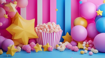 Colorful birthday celebration with popcorn