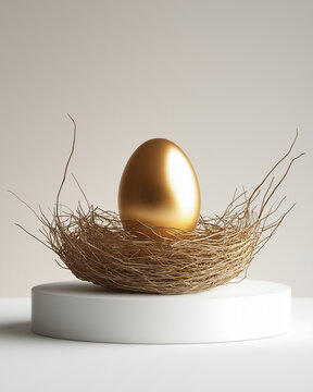 Luxury Easter Nest: Golden Egg in Delicate Branch Wreath on White