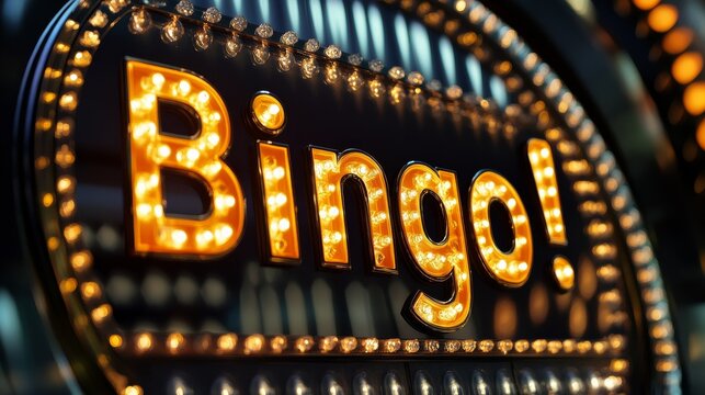 "Bingo!" playful font bingo game red, yellow, and orange colors. background with bingo balls, game card, confetti. - Powered by Adobe