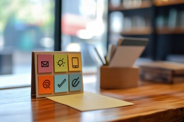 Icons for contacting us on a sticky note for easy access and visibility.