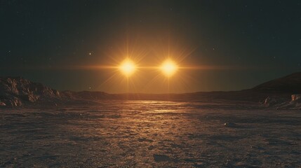 Exoplanetary horizon illuminated by a binary star system in deep space