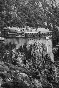 Simonos Petras monastery, view from above, Mount Athos, Greece