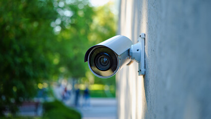 Outdoor security camera on wall in daytime