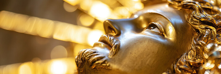 Obraz premium Close-up of Gilded Male Statue Head