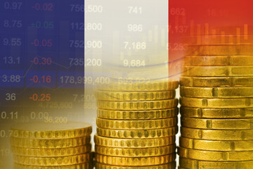 France flag on stock investment trading with coin and graph.