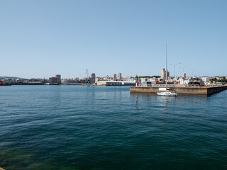 Entrance to the inner harbour and marina in La Coruna in Spain. High quality photo