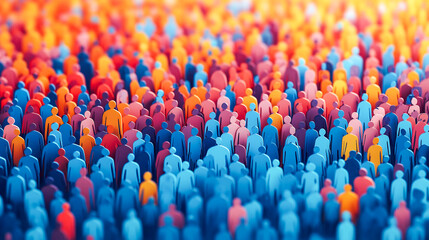 Fototapeta premium Paper cut out of a large crowd of people standing together. Diverse community and teamwork concept