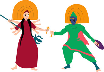 Couple performing Chhau folk dance of Assam, India