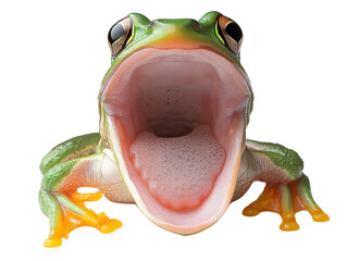 Frog with mouth wide open, white isolated background