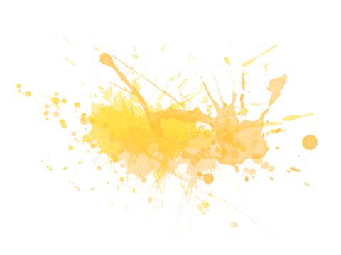 yellow color stains on white paper background, turmeric stain splash on white wall , PNG background