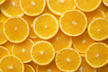 Vibrant orange slices overlapping in bright juicy pattern background