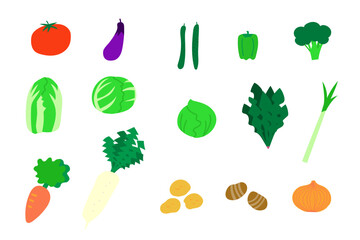 日本の指定野菜15品目のイラストセット