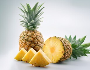 una pi&ntilde;a y otra partida por la mitad, fondo blanco, realista, estilo 4k