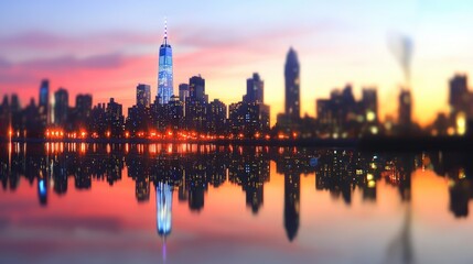 Obraz premium Mesmerizing Cityscape Twilight Skyscrapers Reflection Urban Night