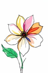 Color sketchnote style hand-drawn sketch of an abstract flower with classic color motifs
