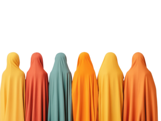 Colorful cloaked figures, white isolate background