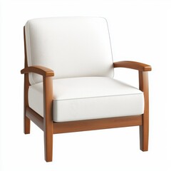 Modern White Upholstered Armchair with Light Wood Frame Comfortable Living Room Furniture