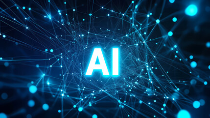 AI Promotional Poster with Blue Glowing Network Lines