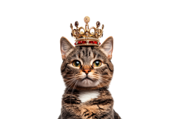 Cat wearing a crown isolated on transparent background