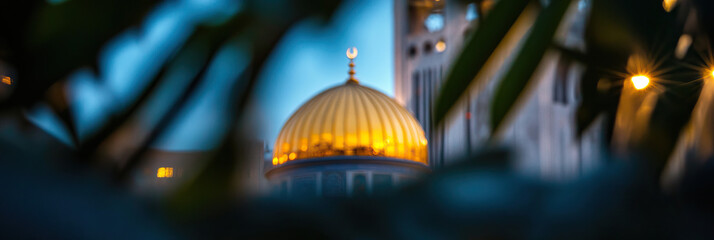 Obraz premium Partially Obscured Golden Dome and Foliage at Dusk