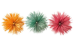 Fototapeta premium Colorful decorative paper pom poms, white isolate background
