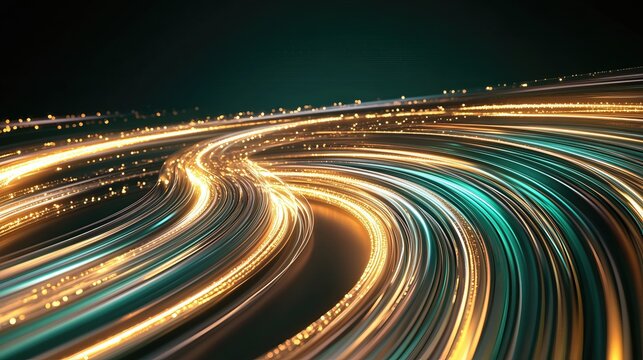 Digital Highway: Futuristic digital streams of light weave and flow, symbolizing the rapid exchange of data and information in a modern, interconnected world.