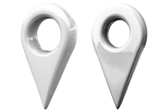White Map Pointer Set, Location Map Icon Set, White Texture, isolated on fully transparent png background - Powered by Adobe