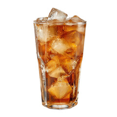 Refreshing Ice Cold Beverage in Tall Glass with Ice Cubes and Brown Liquid
