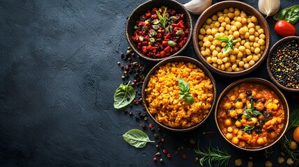 Assorted variety of nourishing foods in bowls displayed for a wellness meal delivery service promoting healthy eating