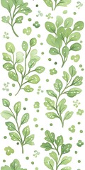 Fototapeta premium Watercolor Greenery and Delicate Leaves Pattern on White Background Artwork