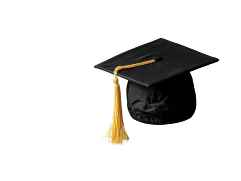 Graduation cap with tassel, white isolate background