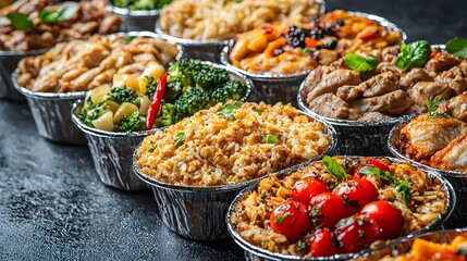 Fototapeta premium A variety of wholesome food items perfectly arranged for delivery showcasing nutrition and culinary diversity