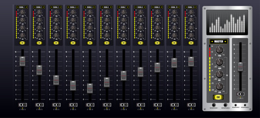 Soundboard Mixer Board with recording controls production switcher panel.