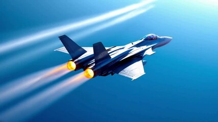  A Powerful Fighter Jet Streaks Across the Sky, Leaving a Fiery Afterburner Trail as It Slices Through the Atmosphere at Blazing Speeds