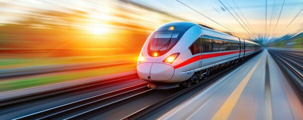 Obraz premium High Speed Train at Sunset Motion Blur and Vibrant Colors