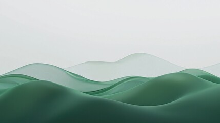 Obraz premium Abstract green waves with futuristic smooth movement, blending seamlessly into a white background.