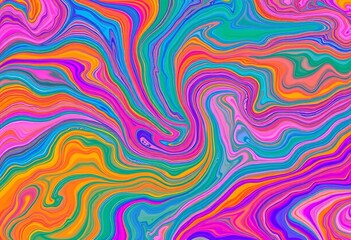 Fototapeta premium Abstract vibrant marbled wave texture background Bold rainbow swirls, colorful acrylic paint , psychedelic, canvas