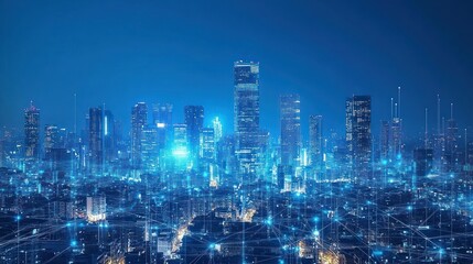 Obraz premium Night Cityscape: A Futuristic Metropolis Illuminated