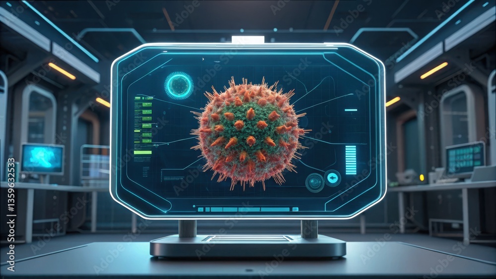 Poster detailed visualization of cancer cell structure on modern display